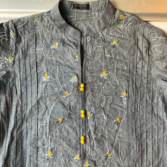 Sapphire Women Long Sleeve Denim Embroidered Knee Length Slit Dress size S, Blue - Picture 6 of 11